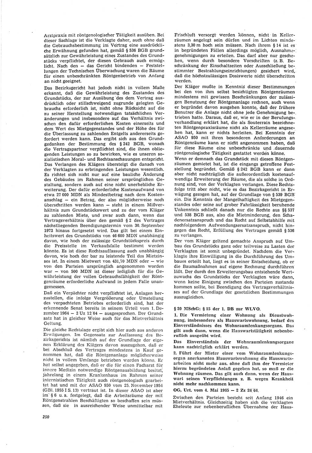 Neue Justiz (NJ), Zeitschrift für Recht und Rechtswissenschaft [Deutsche Demokratische Republik (DDR)], 20. Jahrgang 1966, Seite 250 (NJ DDR 1966, S. 250)