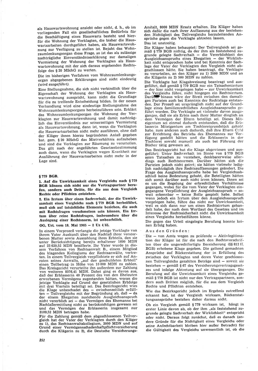 Neue Justiz (NJ), Zeitschrift für Recht und Rechtswissenschaft [Deutsche Demokratische Republik (DDR)], 20. Jahrgang 1966, Seite 252 (NJ DDR 1966, S. 252)