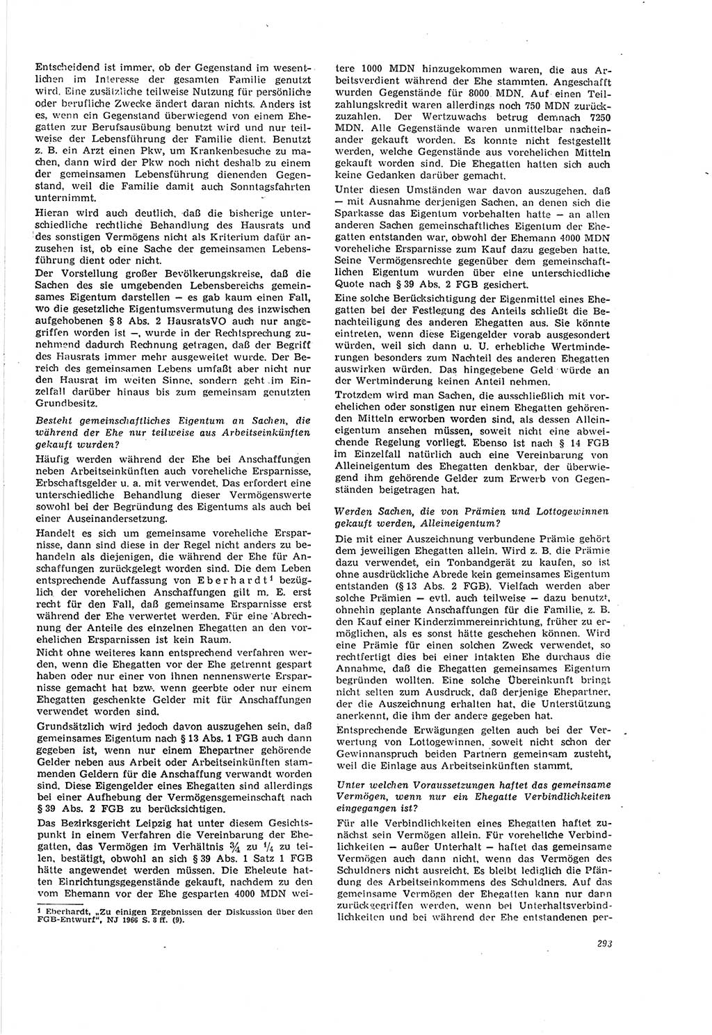 Neue Justiz (NJ), Zeitschrift für Recht und Rechtswissenschaft [Deutsche Demokratische Republik (DDR)], 20. Jahrgang 1966, Seite 293 (NJ DDR 1966, S. 293)