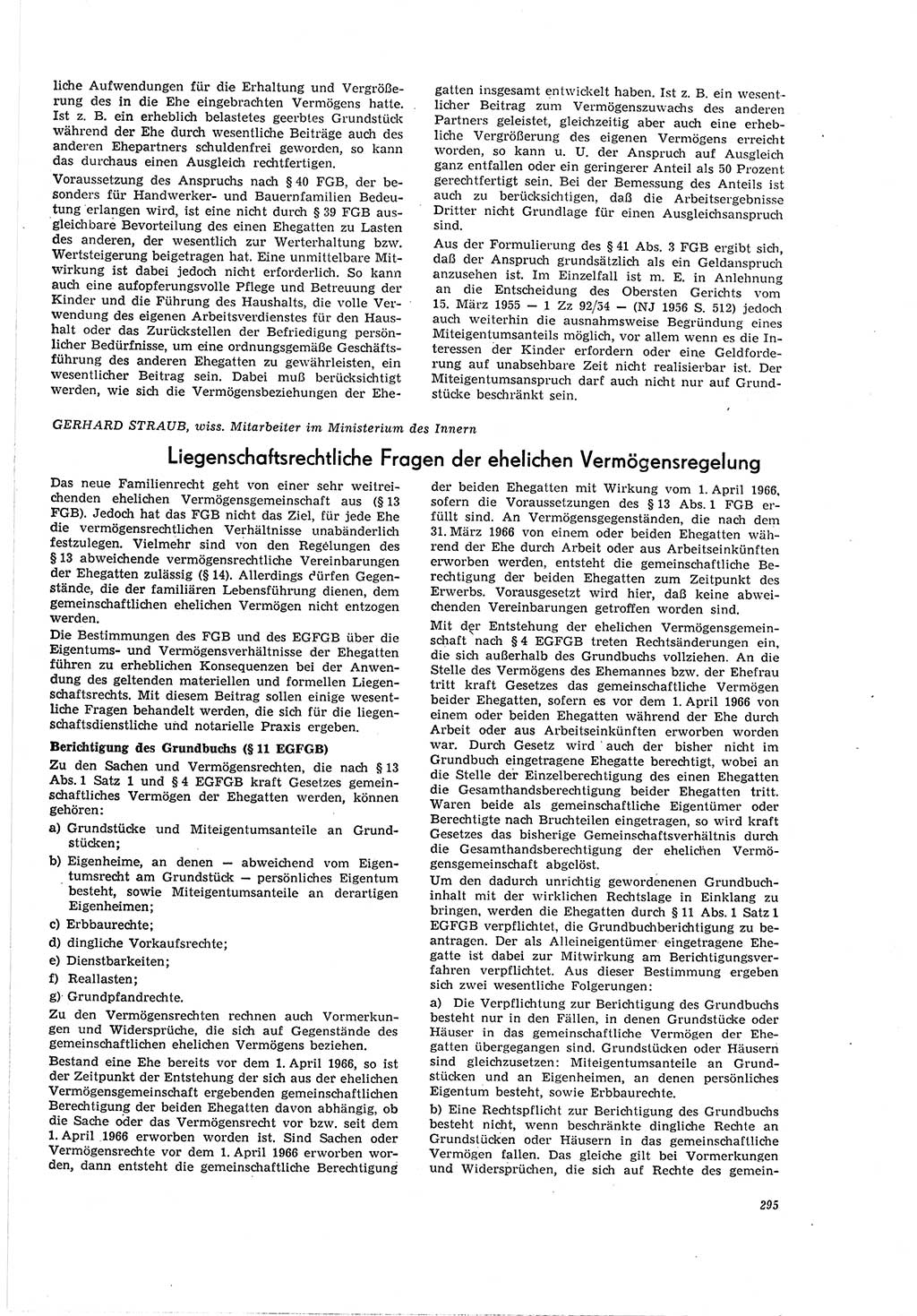 Neue Justiz (NJ), Zeitschrift für Recht und Rechtswissenschaft [Deutsche Demokratische Republik (DDR)], 20. Jahrgang 1966, Seite 295 (NJ DDR 1966, S. 295)