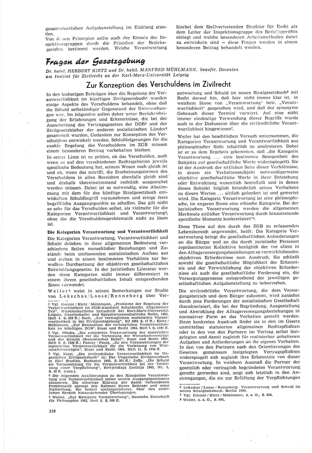 Neue Justiz (NJ), Zeitschrift für Recht und Rechtswissenschaft [Deutsche Demokratische Republik (DDR)], 20. Jahrgang 1966, Seite 310 (NJ DDR 1966, S. 310)
