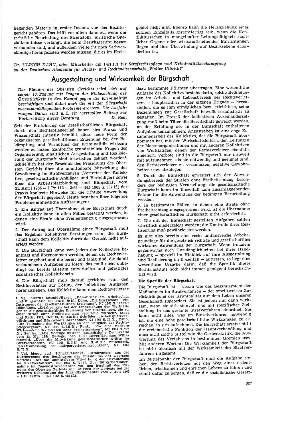 Neue Justiz (NJ), Zeitschrift für Recht und Rechtswissenschaft [Deutsche Demokratische Republik (DDR)], 20. Jahrgang 1966, Seite 327 (NJ DDR 1966, S. 327)