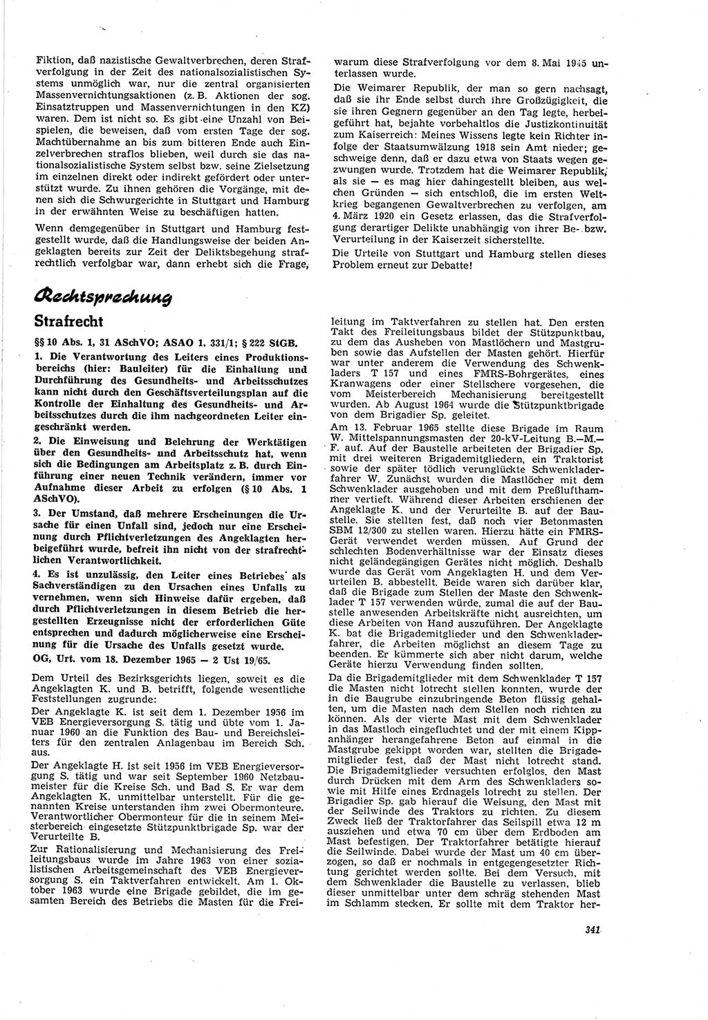 Neue Justiz (NJ), Zeitschrift für Recht und Rechtswissenschaft [Deutsche Demokratische Republik (DDR)], 20. Jahrgang 1966, Seite 341 (NJ DDR 1966, S. 341)