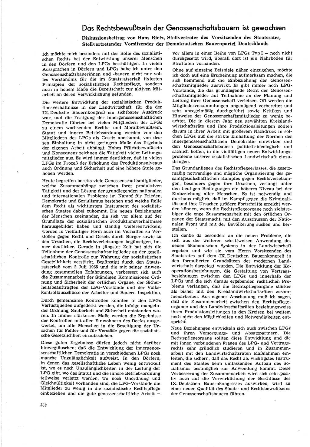 Neue Justiz (NJ), Zeitschrift für Recht und Rechtswissenschaft [Deutsche Demokratische Republik (DDR)], 20. Jahrgang 1966, Seite 368 (NJ DDR 1966, S. 368)