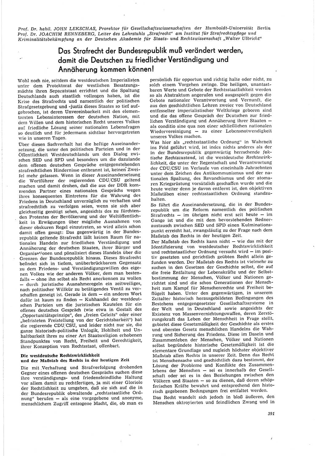 Neue Justiz (NJ), Zeitschrift für Recht und Rechtswissenschaft [Deutsche Demokratische Republik (DDR)], 20. Jahrgang 1966, Seite 391 (NJ DDR 1966, S. 391)