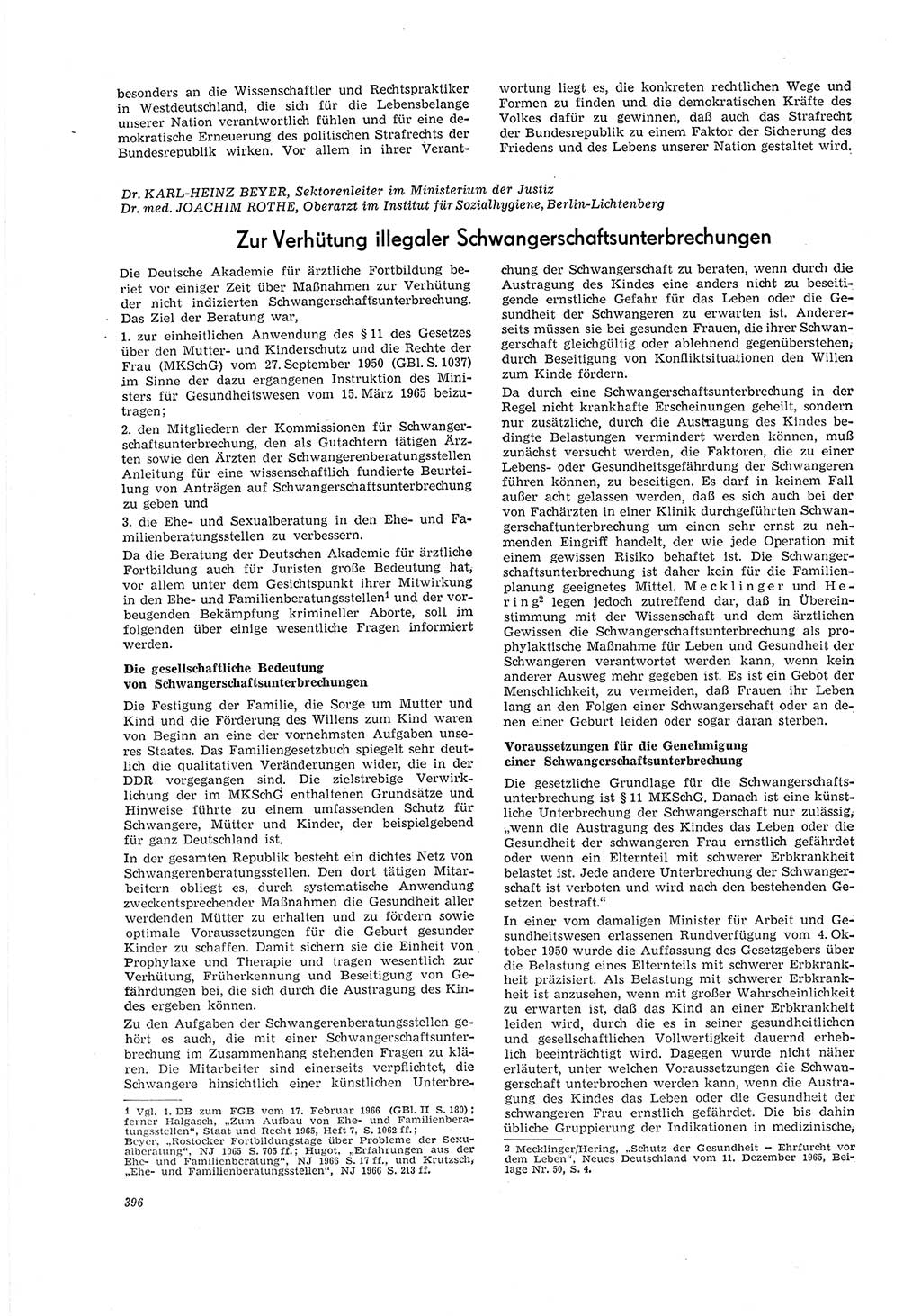 Neue Justiz (NJ), Zeitschrift für Recht und Rechtswissenschaft [Deutsche Demokratische Republik (DDR)], 20. Jahrgang 1966, Seite 396 (NJ DDR 1966, S. 396)