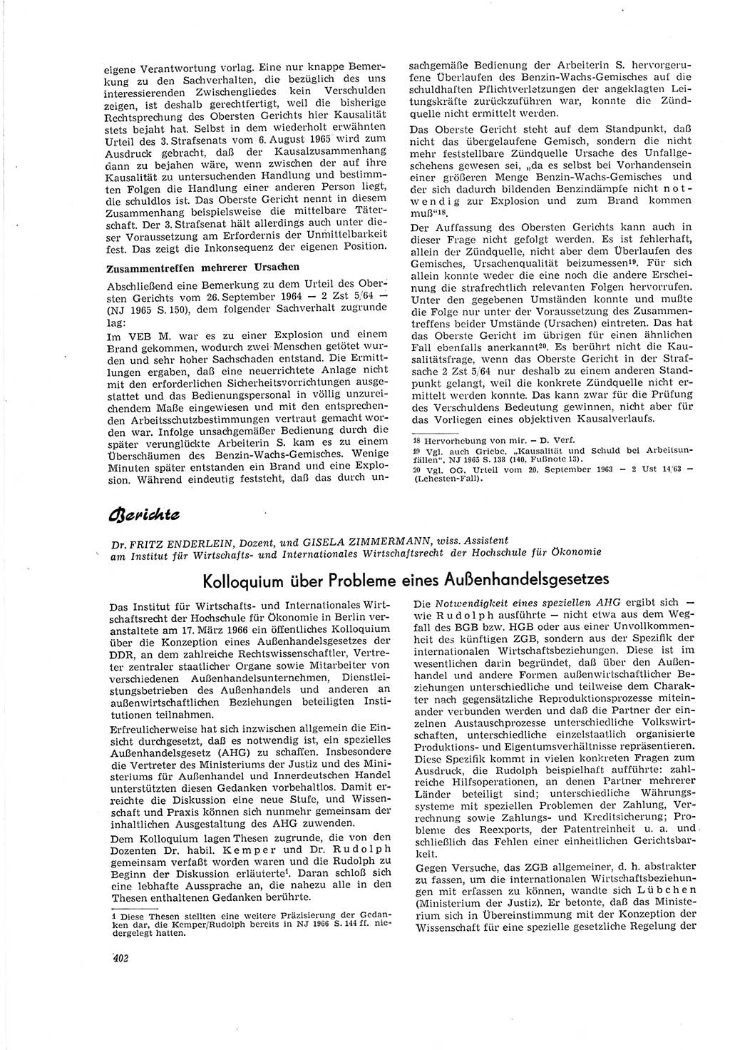 Neue Justiz (NJ), Zeitschrift für Recht und Rechtswissenschaft [Deutsche Demokratische Republik (DDR)], 20. Jahrgang 1966, Seite 402 (NJ DDR 1966, S. 402)