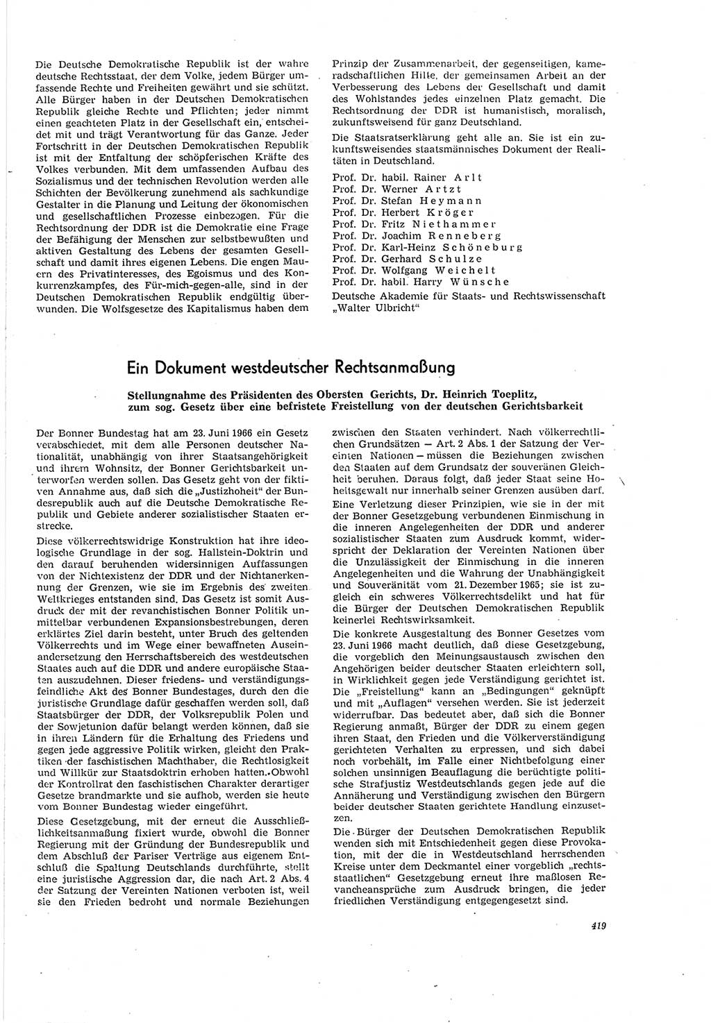 Neue Justiz (NJ), Zeitschrift für Recht und Rechtswissenschaft [Deutsche Demokratische Republik (DDR)], 20. Jahrgang 1966, Seite 419 (NJ DDR 1966, S. 419)