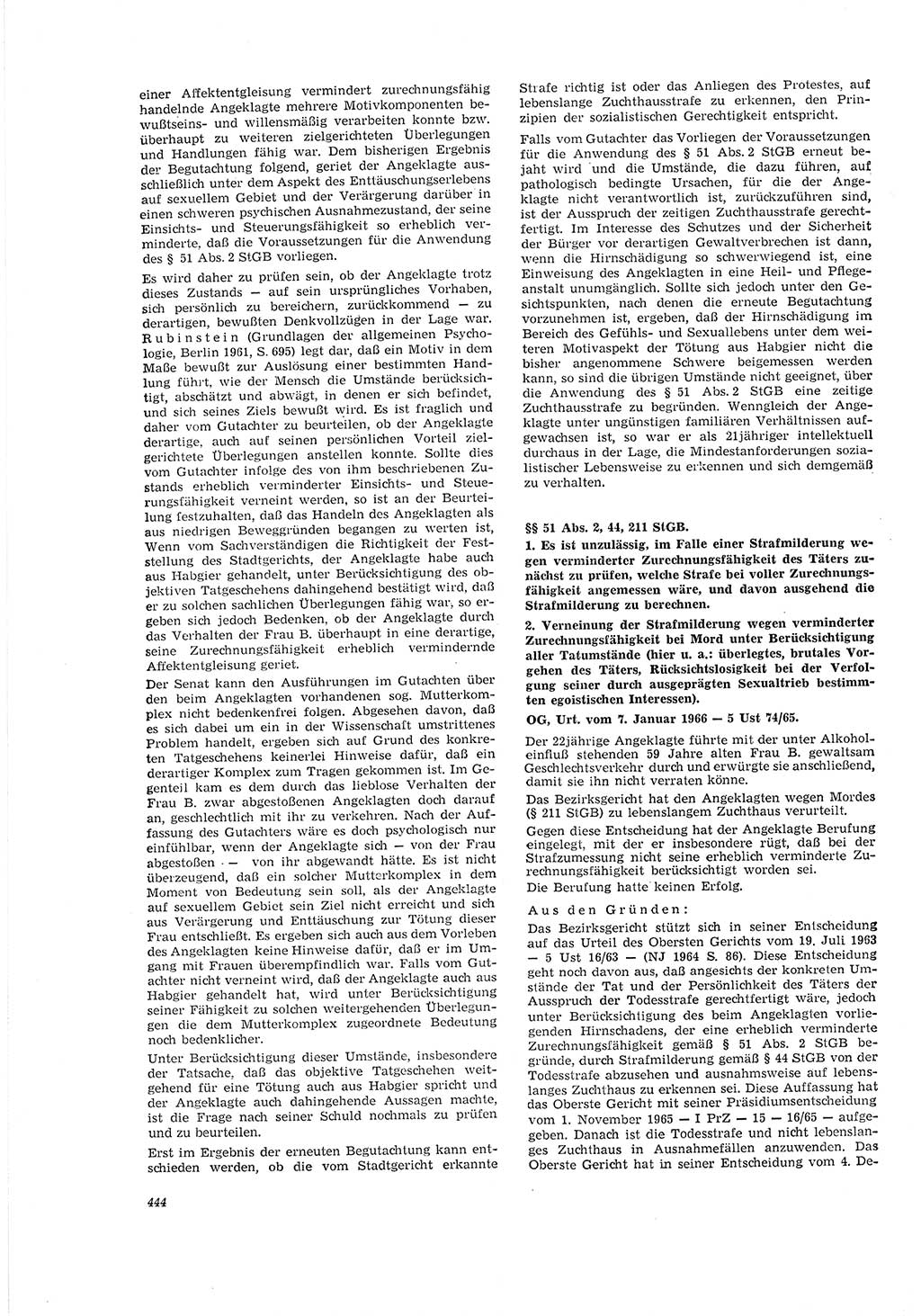 Neue Justiz (NJ), Zeitschrift für Recht und Rechtswissenschaft [Deutsche Demokratische Republik (DDR)], 20. Jahrgang 1966, Seite 444 (NJ DDR 1966, S. 444)