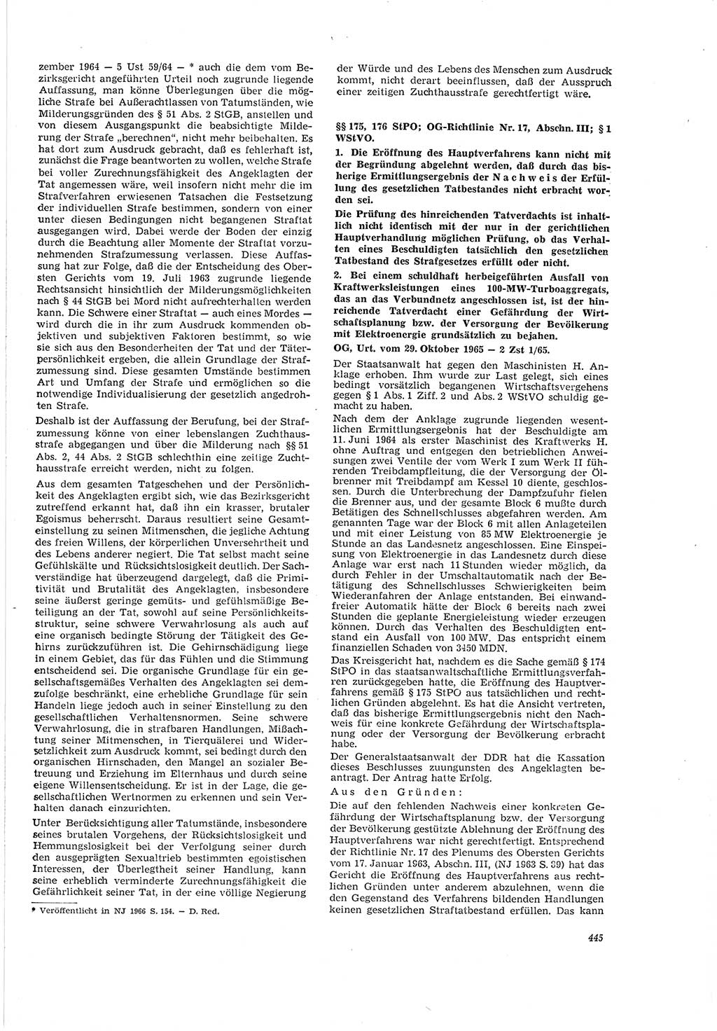 Neue Justiz (NJ), Zeitschrift für Recht und Rechtswissenschaft [Deutsche Demokratische Republik (DDR)], 20. Jahrgang 1966, Seite 445 (NJ DDR 1966, S. 445)