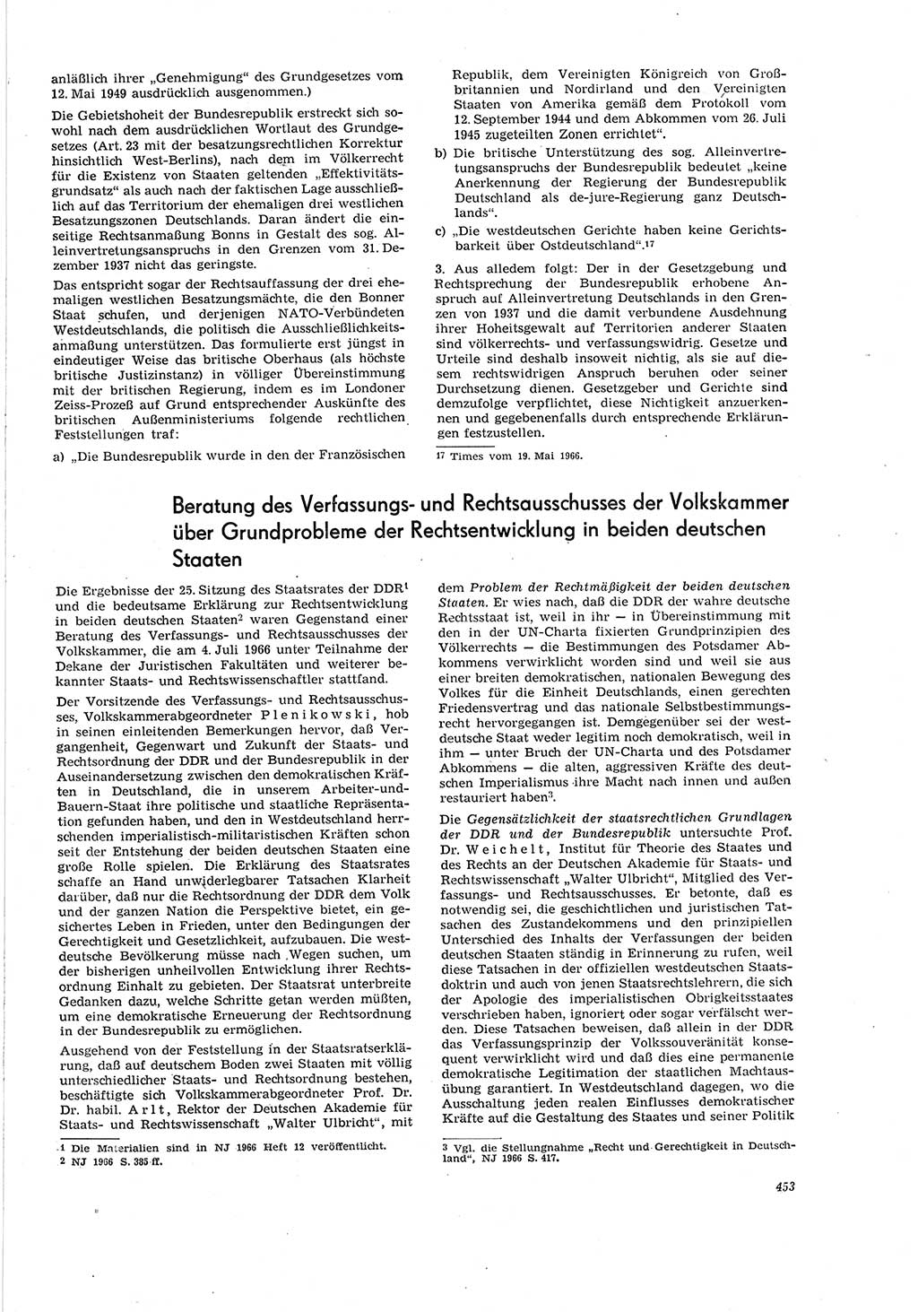 Neue Justiz (NJ), Zeitschrift für Recht und Rechtswissenschaft [Deutsche Demokratische Republik (DDR)], 20. Jahrgang 1966, Seite 453 (NJ DDR 1966, S. 453)