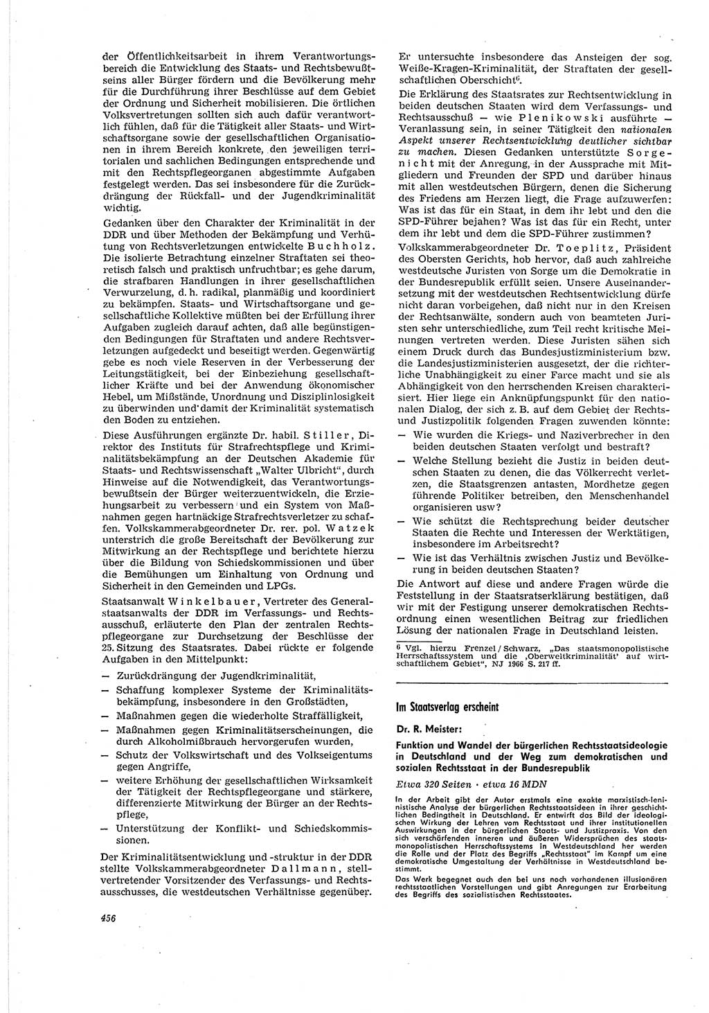 Neue Justiz (NJ), Zeitschrift für Recht und Rechtswissenschaft [Deutsche Demokratische Republik (DDR)], 20. Jahrgang 1966, Seite 456 (NJ DDR 1966, S. 456)