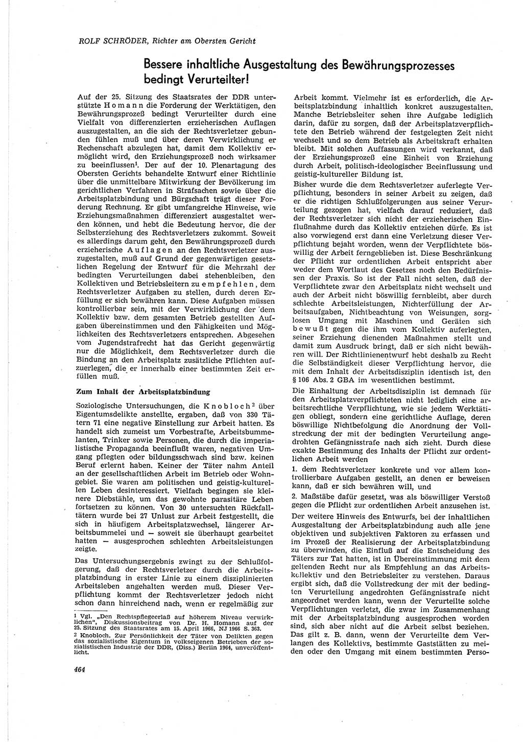 Neue Justiz (NJ), Zeitschrift für Recht und Rechtswissenschaft [Deutsche Demokratische Republik (DDR)], 20. Jahrgang 1966, Seite 464 (NJ DDR 1966, S. 464)