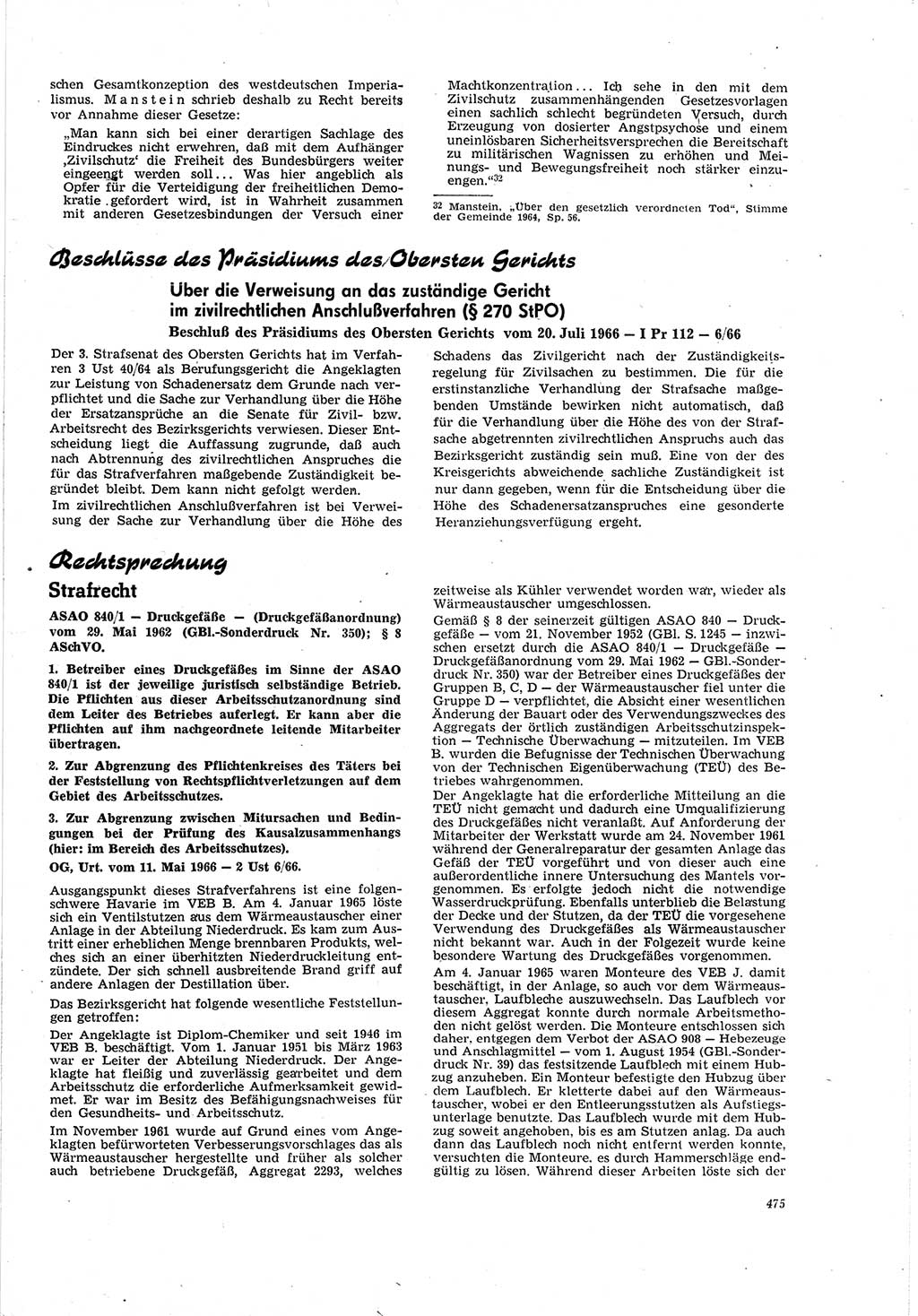 Neue Justiz (NJ), Zeitschrift für Recht und Rechtswissenschaft [Deutsche Demokratische Republik (DDR)], 20. Jahrgang 1966, Seite 475 (NJ DDR 1966, S. 475)