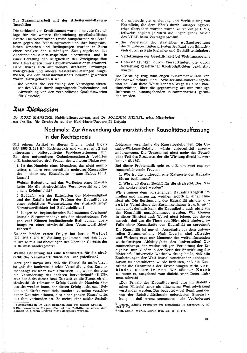 Neue Justiz (NJ), Zeitschrift für Recht und Rechtswissenschaft [Deutsche Demokratische Republik (DDR)], 20. Jahrgang 1966, Seite 491 (NJ DDR 1966, S. 491)