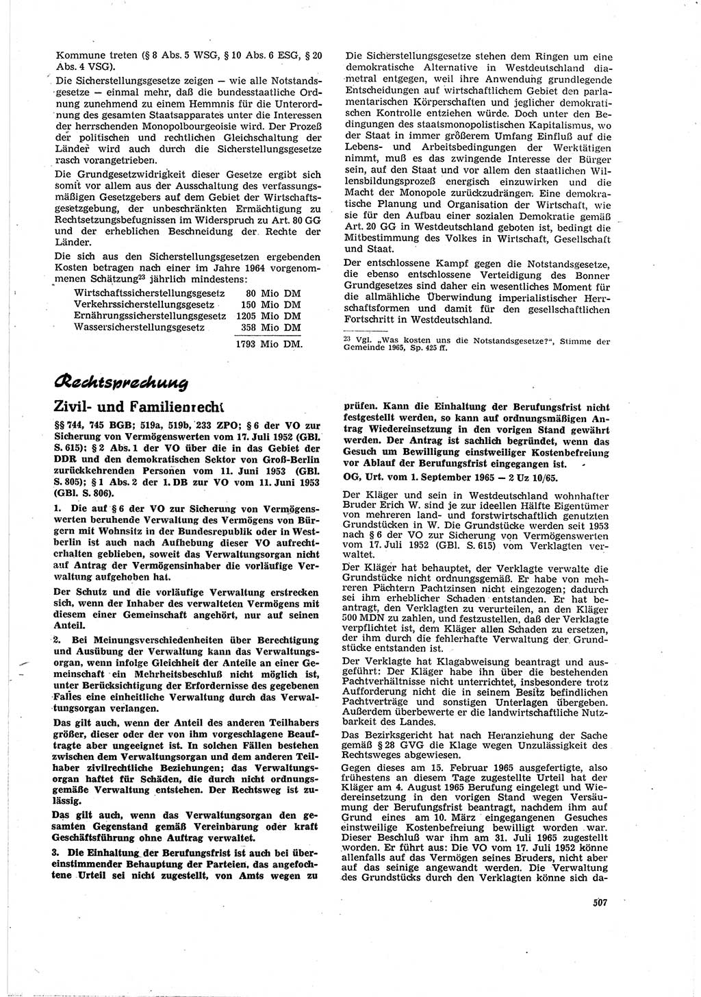 Neue Justiz (NJ), Zeitschrift für Recht und Rechtswissenschaft [Deutsche Demokratische Republik (DDR)], 20. Jahrgang 1966, Seite 507 (NJ DDR 1966, S. 507)