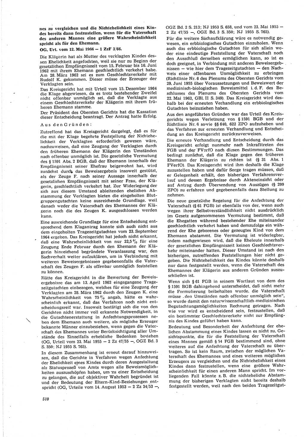Neue Justiz (NJ), Zeitschrift für Recht und Rechtswissenschaft [Deutsche Demokratische Republik (DDR)], 20. Jahrgang 1966, Seite 510 (NJ DDR 1966, S. 510)