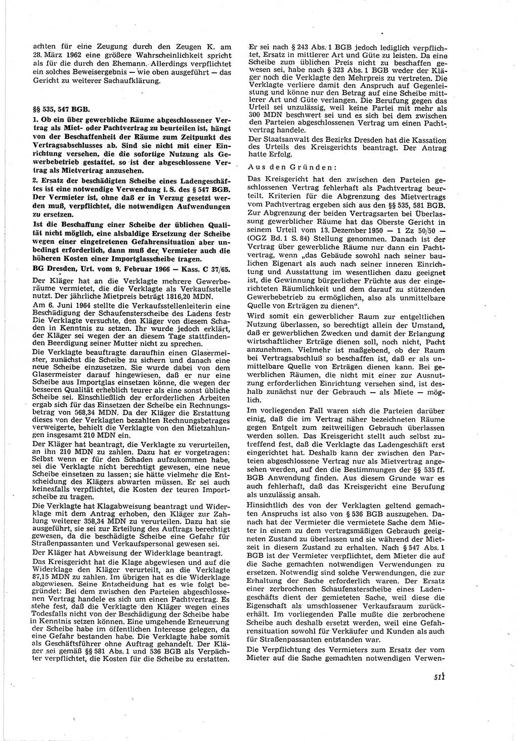 Neue Justiz (NJ), Zeitschrift für Recht und Rechtswissenschaft [Deutsche Demokratische Republik (DDR)], 20. Jahrgang 1966, Seite 511 (NJ DDR 1966, S. 511)