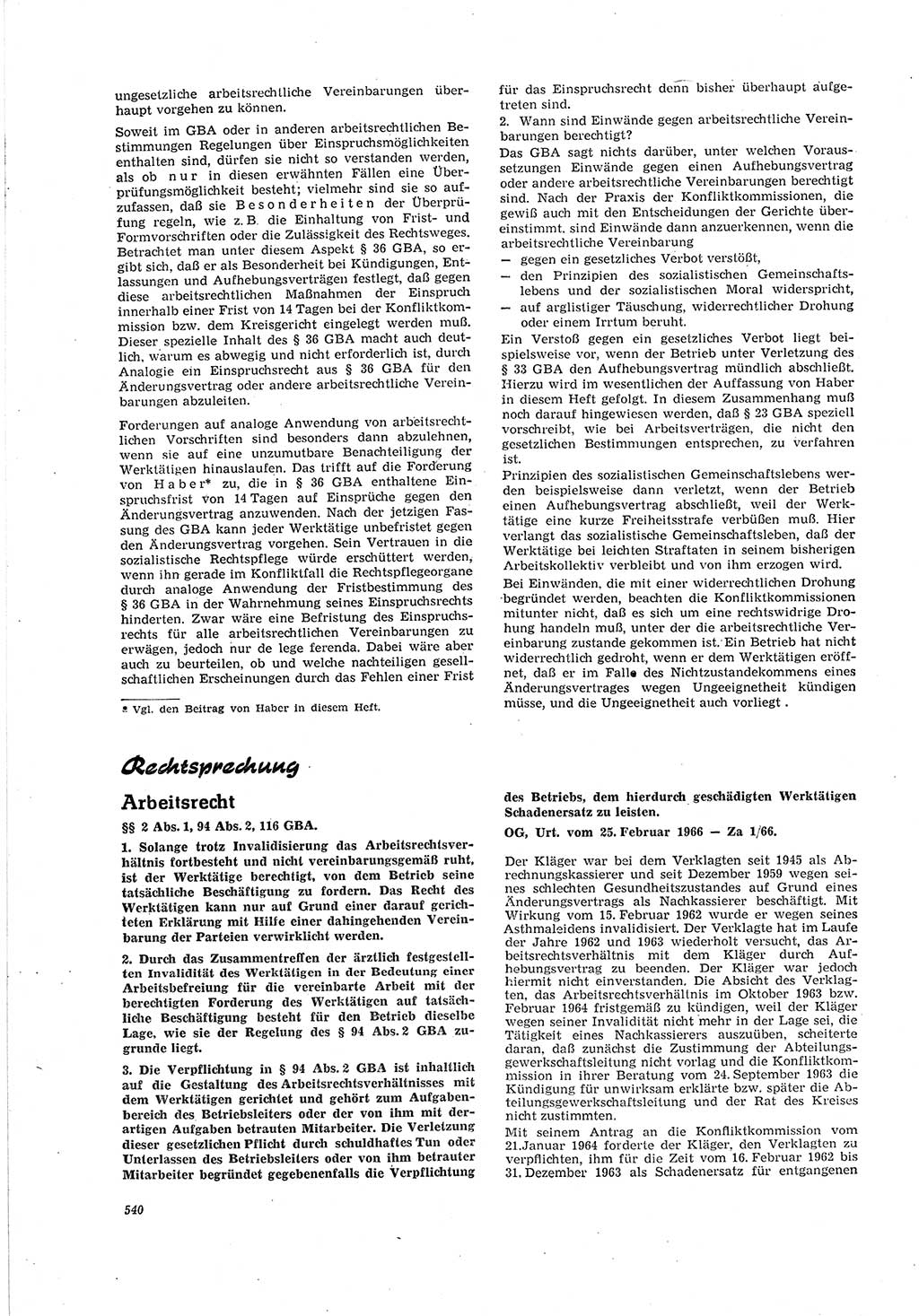Neue Justiz (NJ), Zeitschrift für Recht und Rechtswissenschaft [Deutsche Demokratische Republik (DDR)], 20. Jahrgang 1966, Seite 540 (NJ DDR 1966, S. 540)