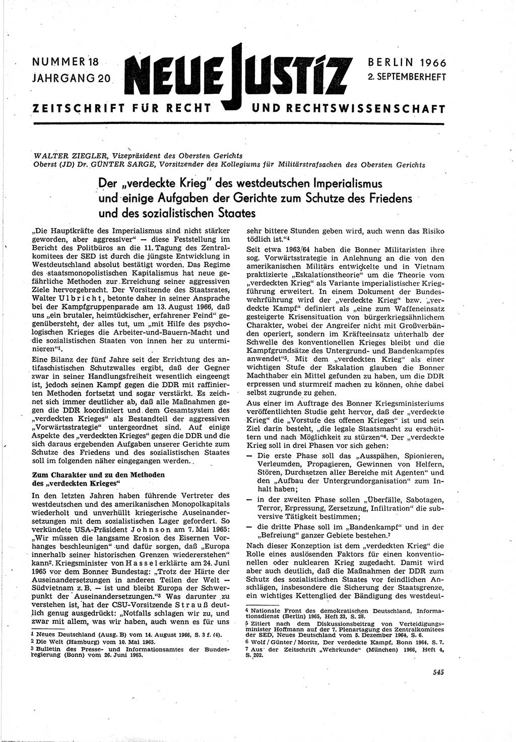 Neue Justiz (NJ), Zeitschrift für Recht und Rechtswissenschaft [Deutsche Demokratische Republik (DDR)], 20. Jahrgang 1966, Seite 545 (NJ DDR 1966, S. 545)