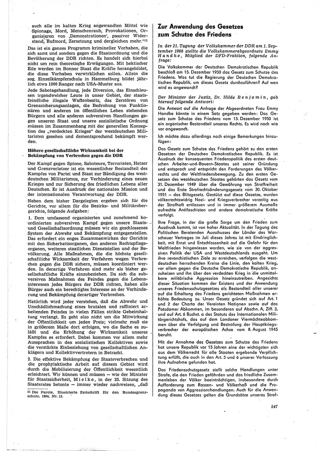 Neue Justiz (NJ), Zeitschrift für Recht und Rechtswissenschaft [Deutsche Demokratische Republik (DDR)], 20. Jahrgang 1966, Seite 547 (NJ DDR 1966, S. 547)