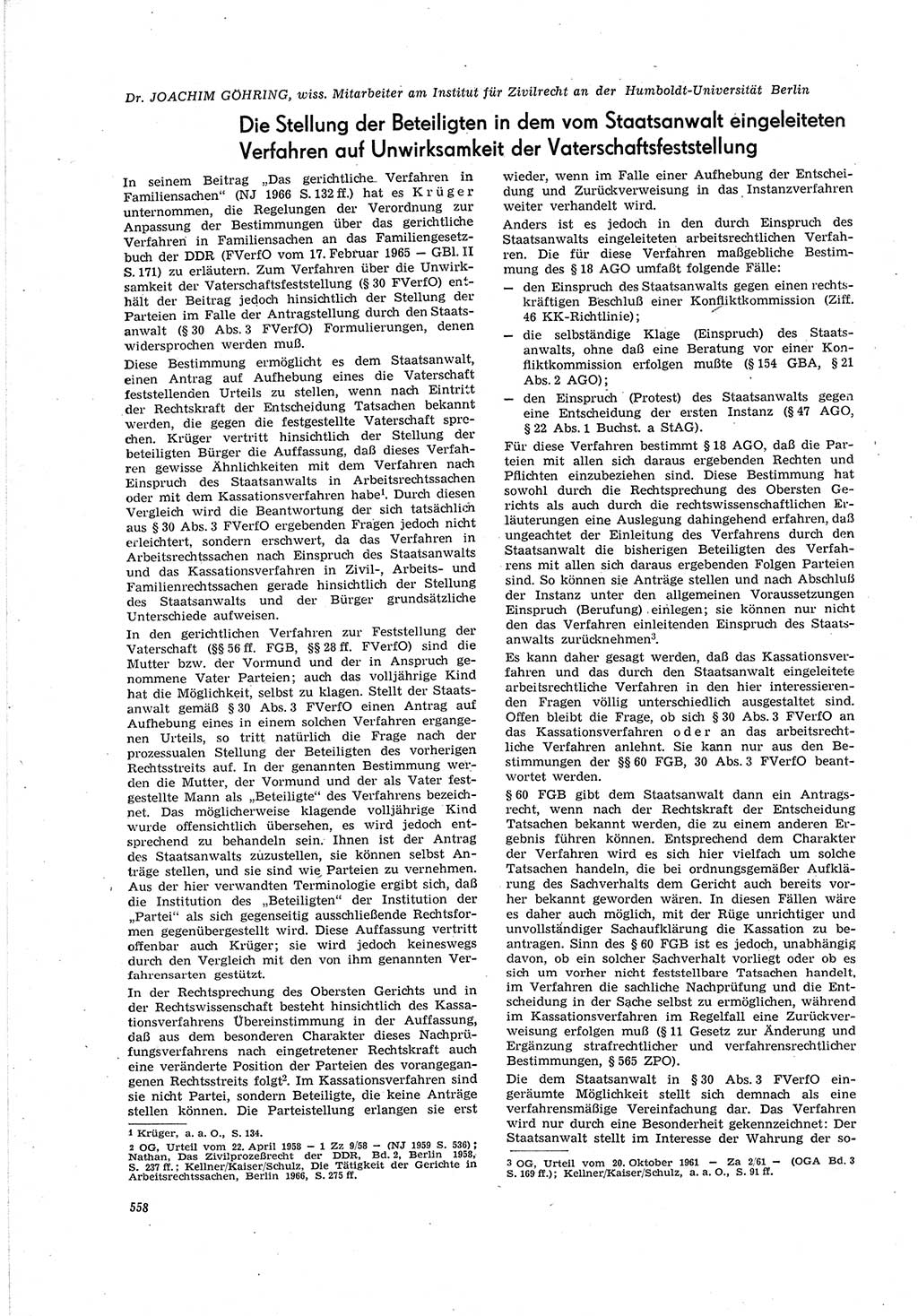 Neue Justiz (NJ), Zeitschrift für Recht und Rechtswissenschaft [Deutsche Demokratische Republik (DDR)], 20. Jahrgang 1966, Seite 558 (NJ DDR 1966, S. 558)