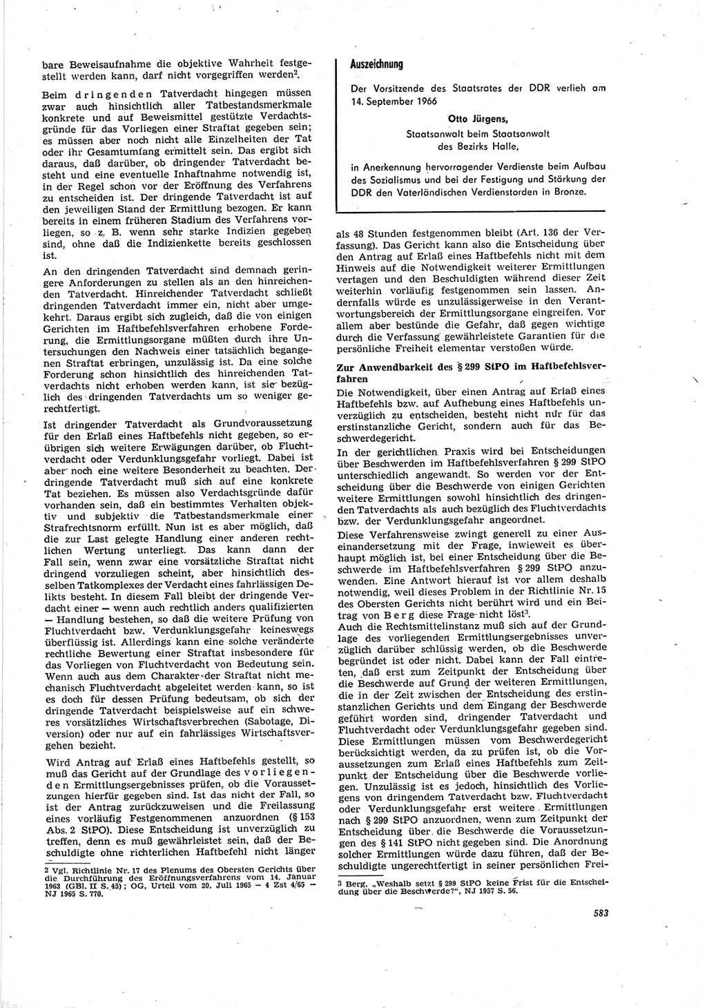 Neue Justiz (NJ), Zeitschrift für Recht und Rechtswissenschaft [Deutsche Demokratische Republik (DDR)], 20. Jahrgang 1966, Seite 583 (NJ DDR 1966, S. 583)