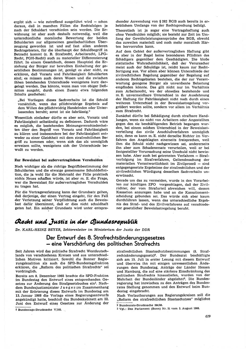 Neue Justiz (NJ), Zeitschrift für Recht und Rechtswissenschaft [Deutsche Demokratische Republik (DDR)], 20. Jahrgang 1966, Seite 629 (NJ DDR 1966, S. 629)