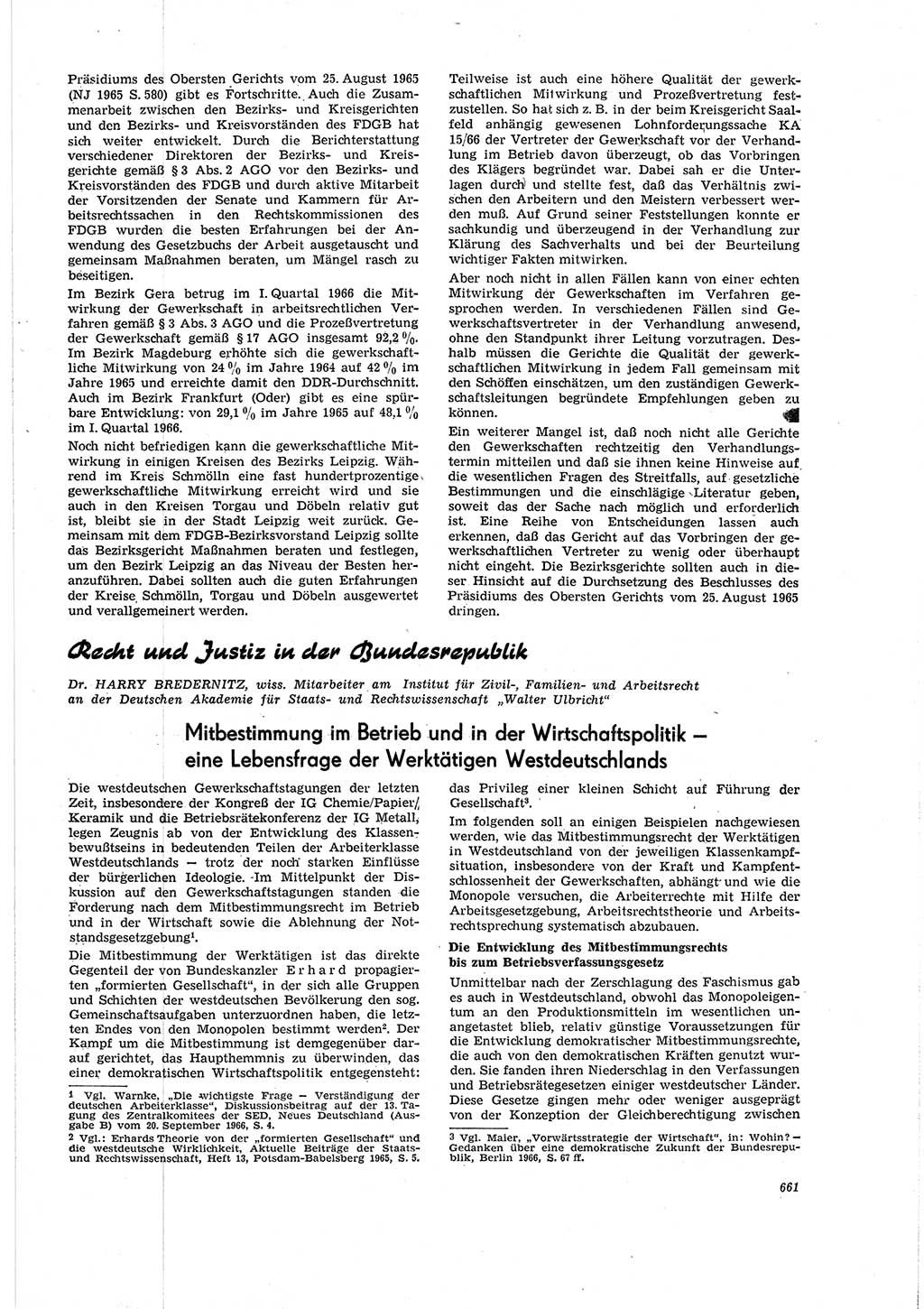 Neue Justiz (NJ), Zeitschrift für Recht und Rechtswissenschaft [Deutsche Demokratische Republik (DDR)], 20. Jahrgang 1966, Seite 661 (NJ DDR 1966, S. 661)