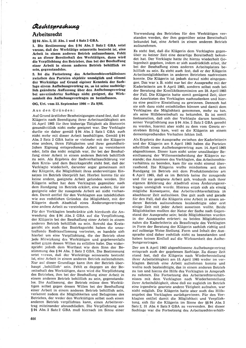 Neue Justiz (NJ), Zeitschrift für Recht und Rechtswissenschaft [Deutsche Demokratische Republik (DDR)], 20. Jahrgang 1966, Seite 666 (NJ DDR 1966, S. 666)