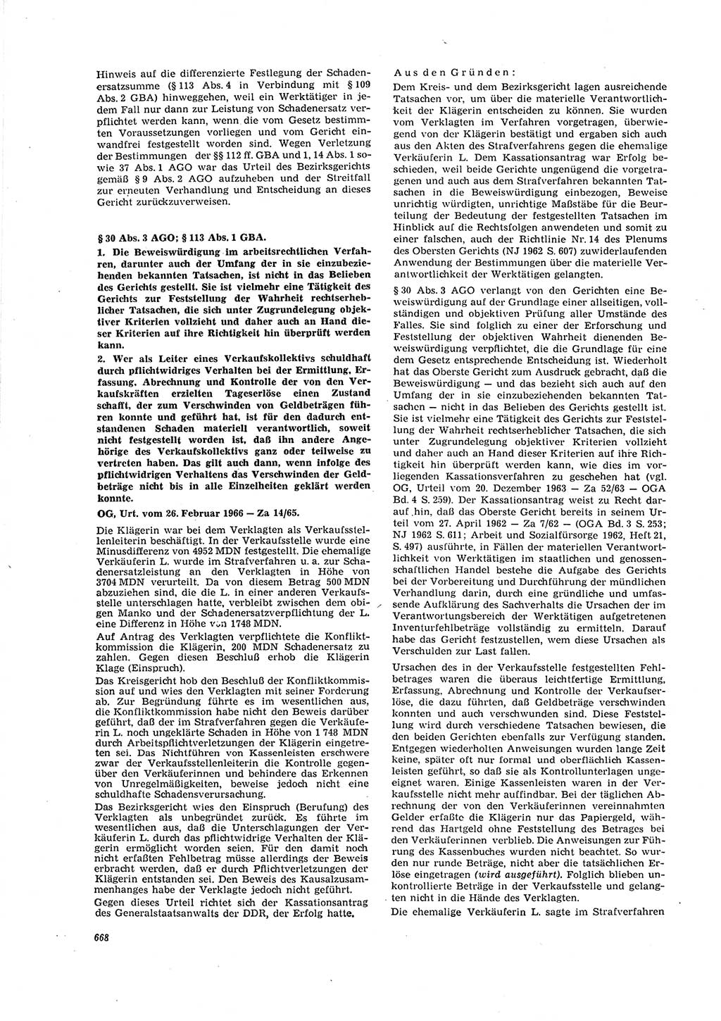 Neue Justiz (NJ), Zeitschrift für Recht und Rechtswissenschaft [Deutsche Demokratische Republik (DDR)], 20. Jahrgang 1966, Seite 668 (NJ DDR 1966, S. 668)