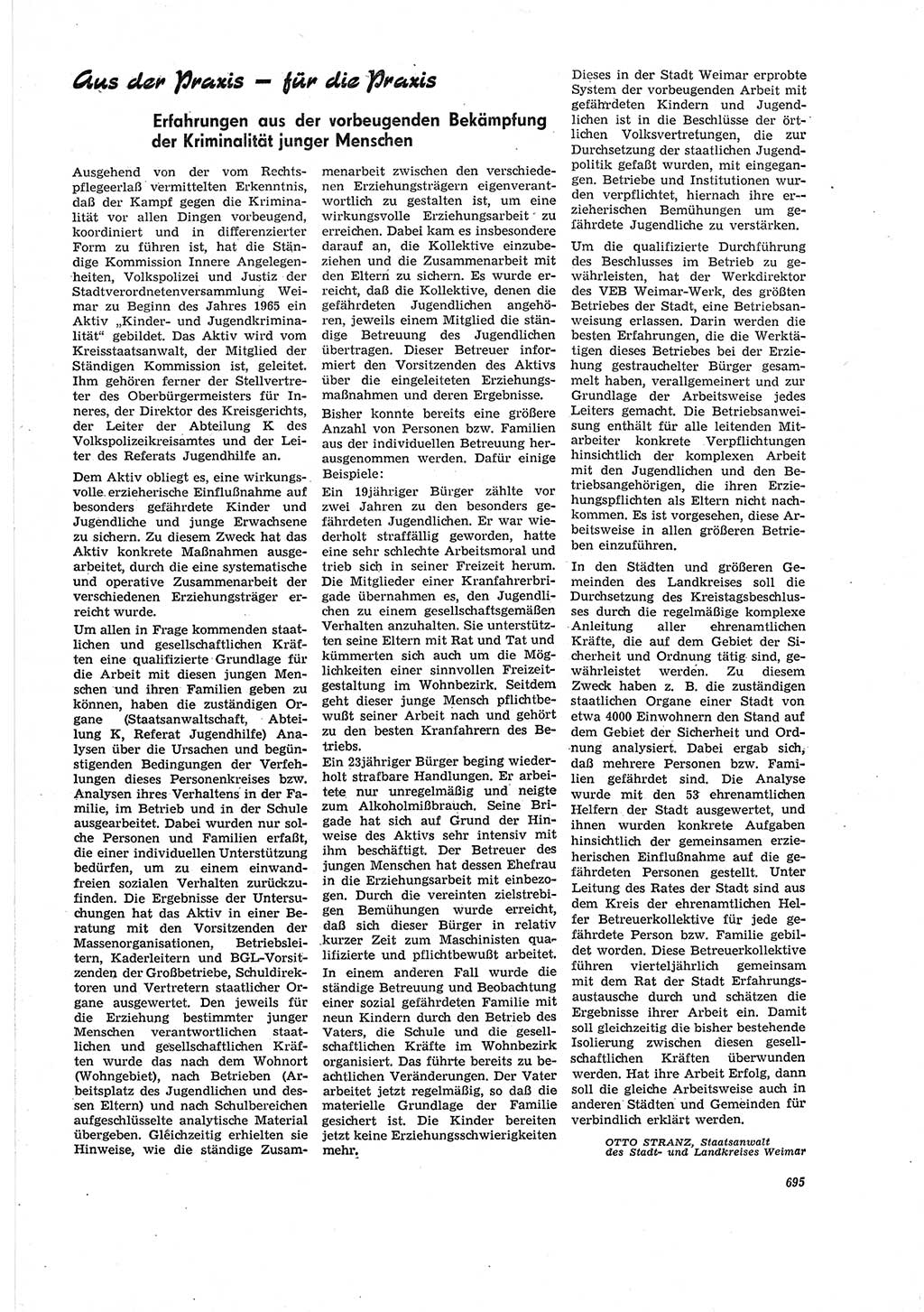 Neue Justiz (NJ), Zeitschrift für Recht und Rechtswissenschaft [Deutsche Demokratische Republik (DDR)], 20. Jahrgang 1966, Seite 695 (NJ DDR 1966, S. 695)