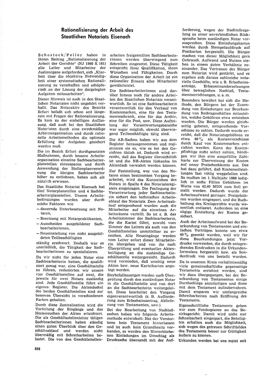 Neue Justiz (NJ), Zeitschrift für Recht und Rechtswissenschaft [Deutsche Demokratische Republik (DDR)], 20. Jahrgang 1966, Seite 698 (NJ DDR 1966, S. 698)