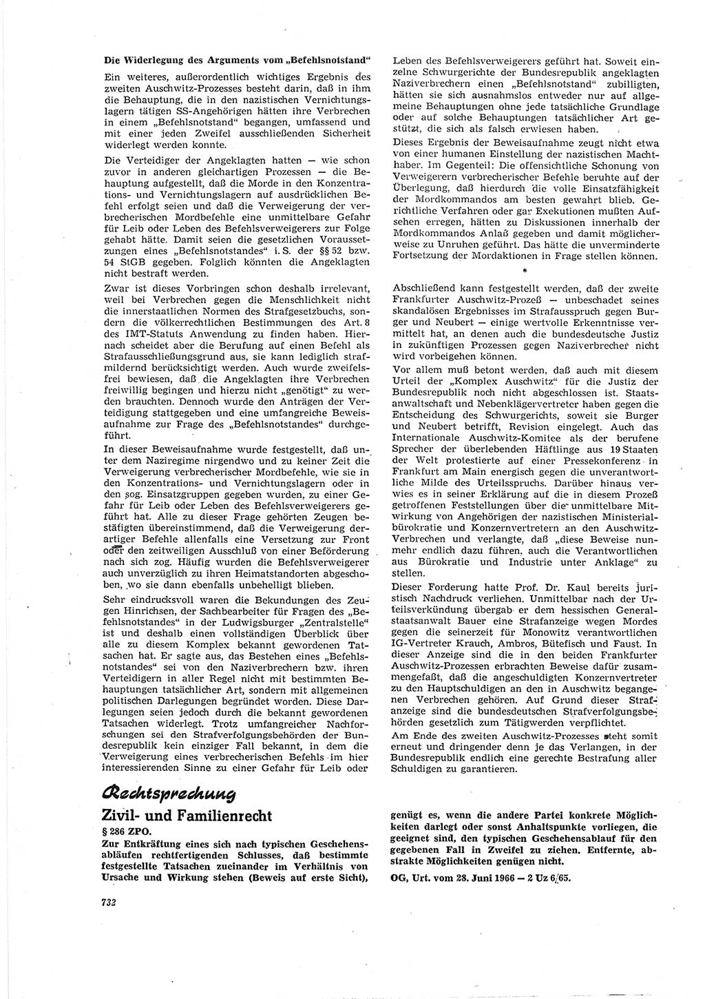Neue Justiz (NJ), Zeitschrift für Recht und Rechtswissenschaft [Deutsche Demokratische Republik (DDR)], 20. Jahrgang 1966, Seite 732 (NJ DDR 1966, S. 732)