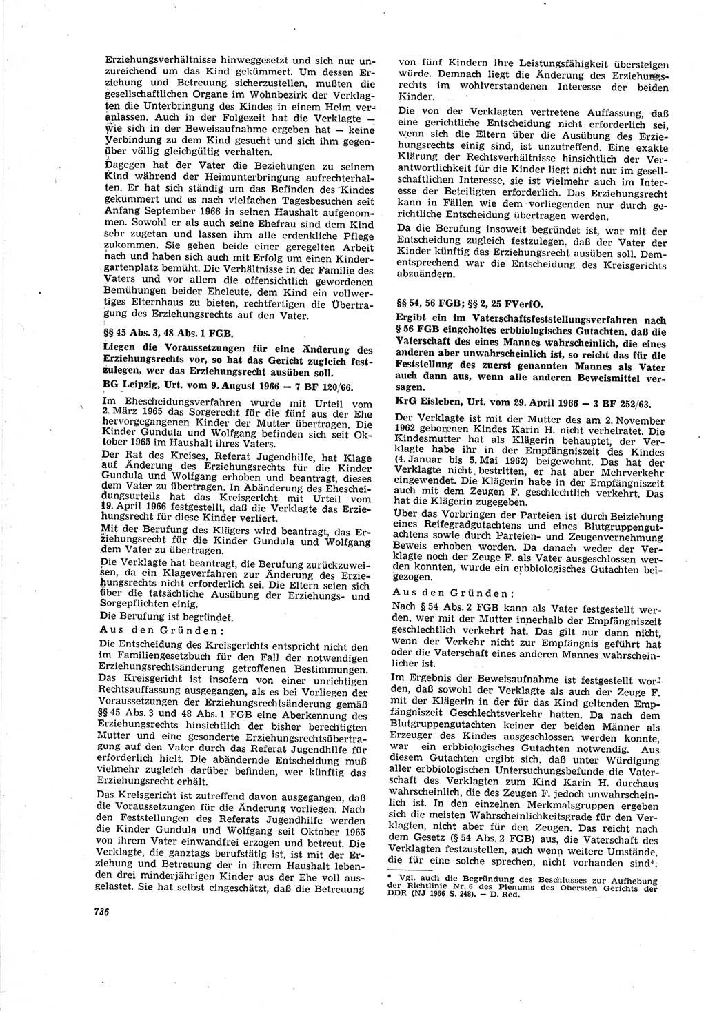 Neue Justiz (NJ), Zeitschrift für Recht und Rechtswissenschaft [Deutsche Demokratische Republik (DDR)], 20. Jahrgang 1966, Seite 736 (NJ DDR 1966, S. 736)