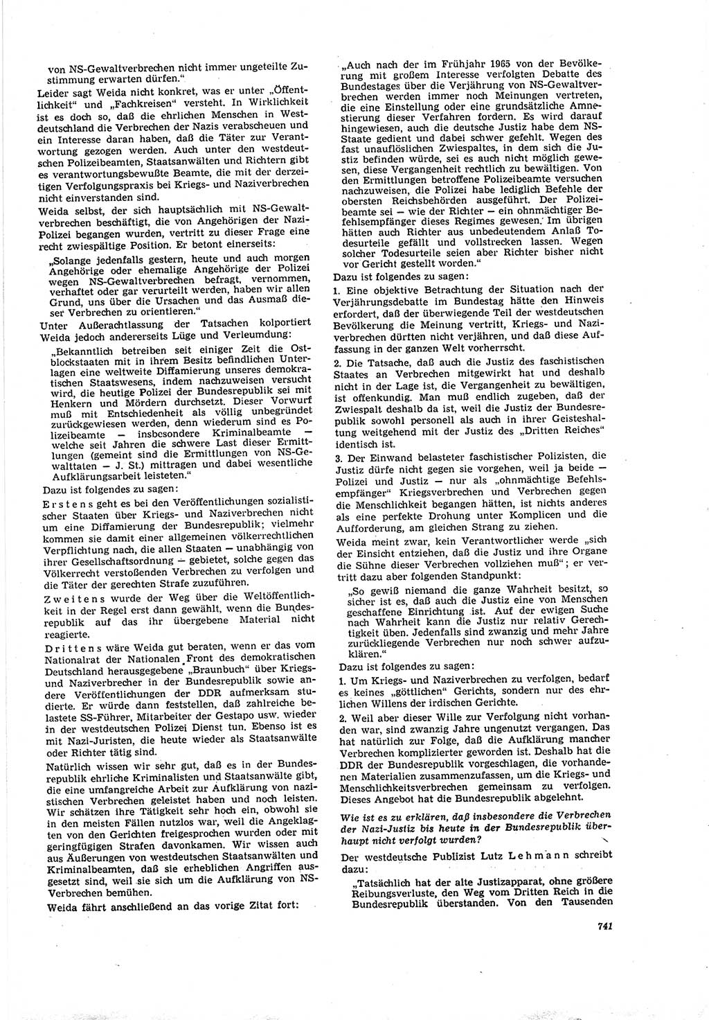 Neue Justiz (NJ), Zeitschrift für Recht und Rechtswissenschaft [Deutsche Demokratische Republik (DDR)], 20. Jahrgang 1966, Seite 741 (NJ DDR 1966, S. 741)