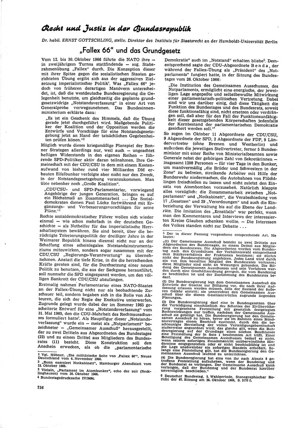 Neue Justiz (NJ), Zeitschrift für Recht und Rechtswissenschaft [Deutsche Demokratische Republik (DDR)], 20. Jahrgang 1966, Seite 756 (NJ DDR 1966, S. 756)