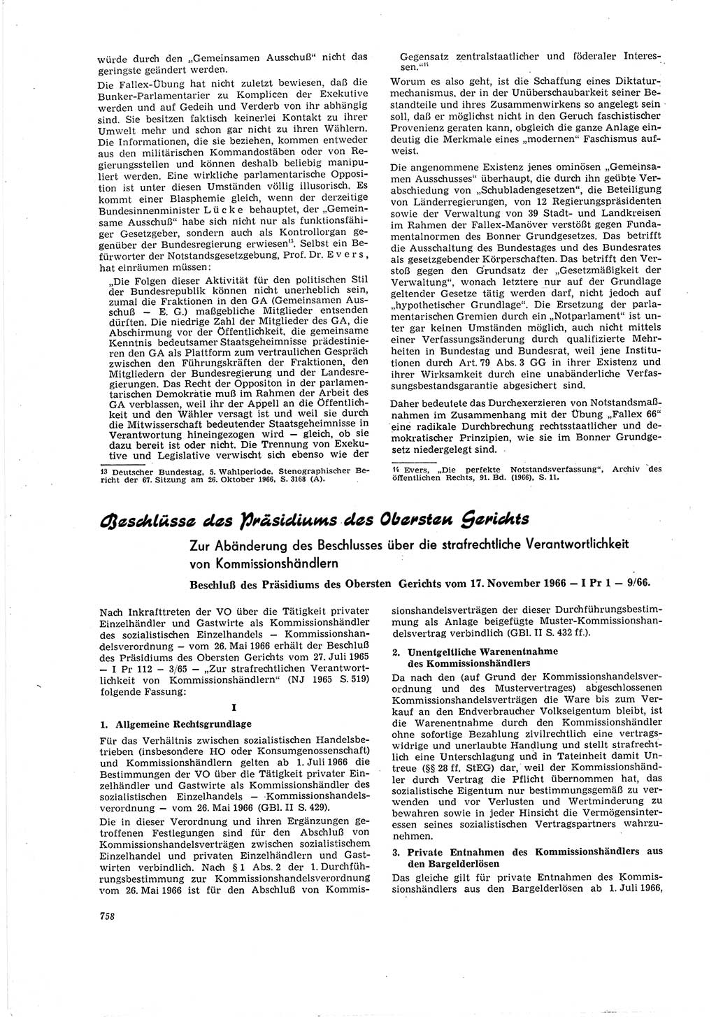 Neue Justiz (NJ), Zeitschrift für Recht und Rechtswissenschaft [Deutsche Demokratische Republik (DDR)], 20. Jahrgang 1966, Seite 758 (NJ DDR 1966, S. 758)
