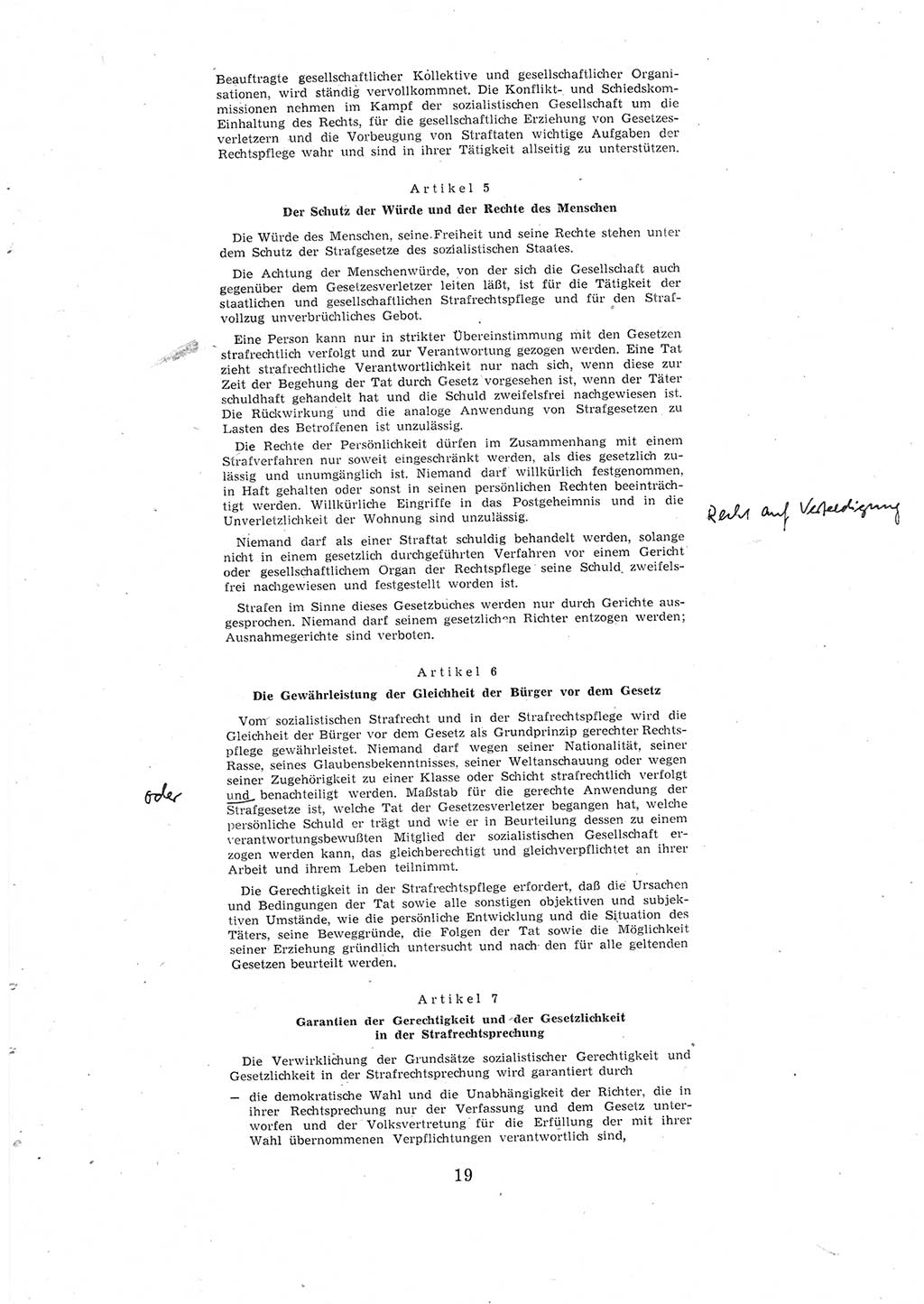 Entwurf des Strafgesetzbuches (StGB) der Deutschen Demokratischen Republik (DDR) 1967, Seite 19 (Entw. StGB DDR 1967, S. 19)