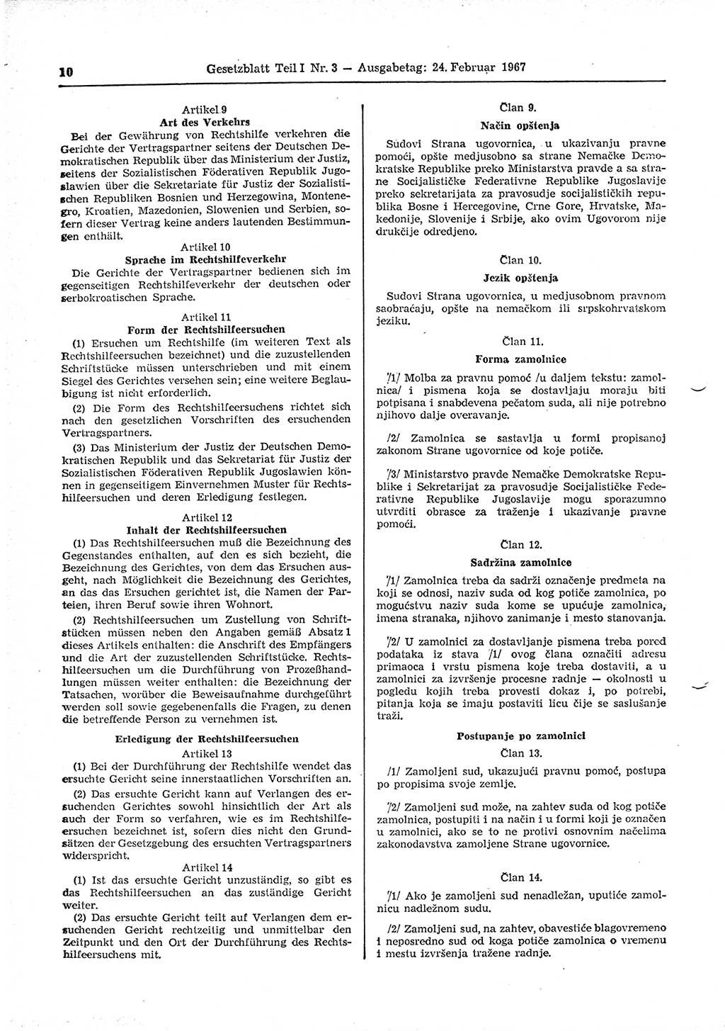 Gesetzblatt (GBl.) der Deutschen Demokratischen Republik (DDR) Teil Ⅰ 1967, Seite 10 (GBl. DDR Ⅰ 1967, S. 10)
