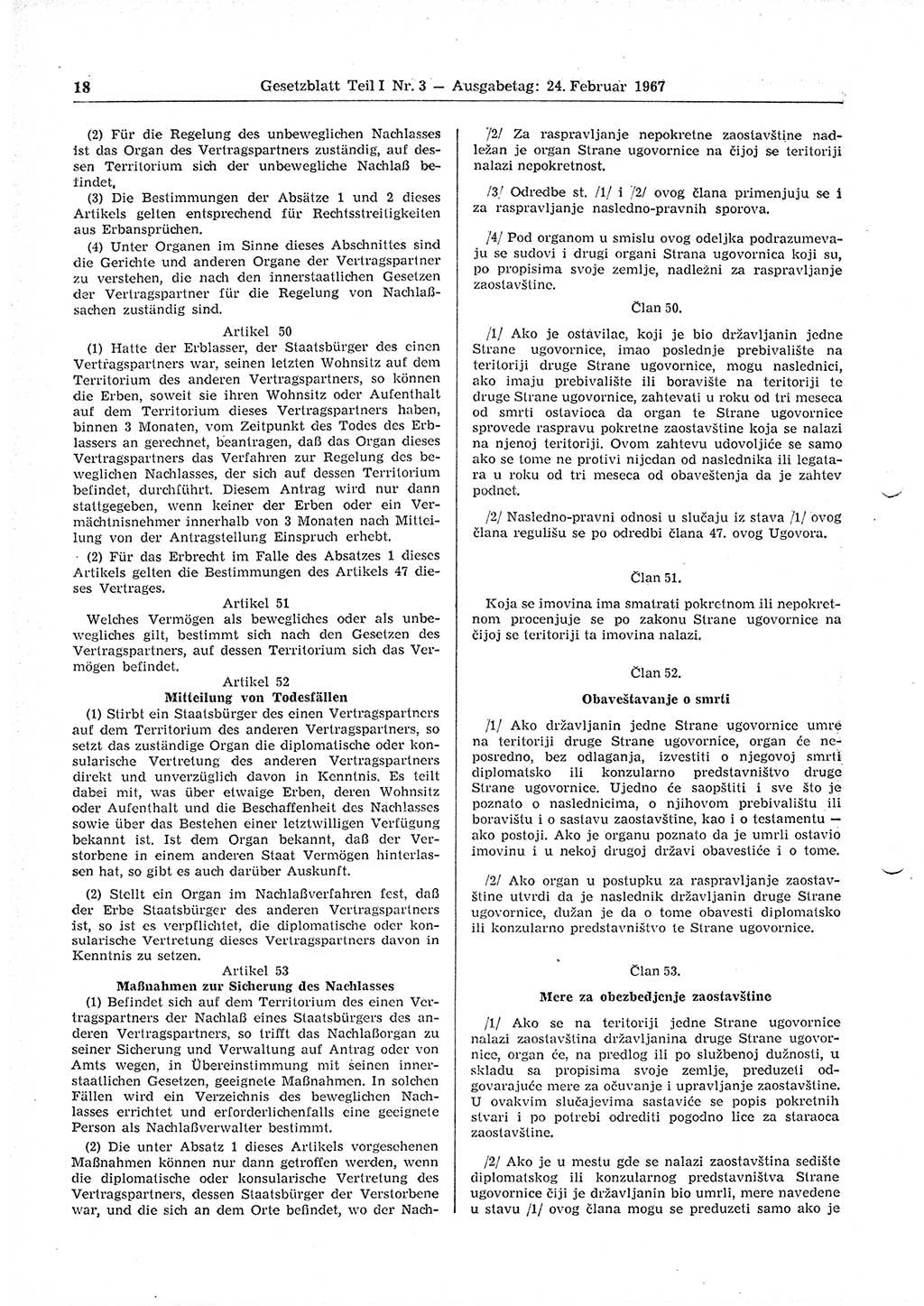 Gesetzblatt (GBl.) der Deutschen Demokratischen Republik (DDR) Teil Ⅰ 1967, Seite 18 (GBl. DDR Ⅰ 1967, S. 18)