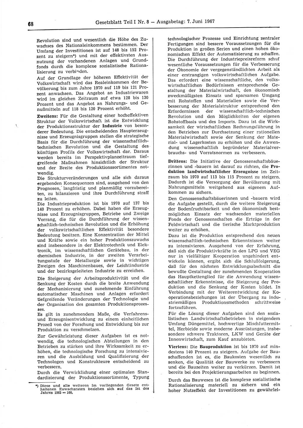Gesetzblatt (GBl.) der Deutschen Demokratischen Republik (DDR) Teil Ⅰ 1967, Seite 68 (GBl. DDR Ⅰ 1967, S. 68)