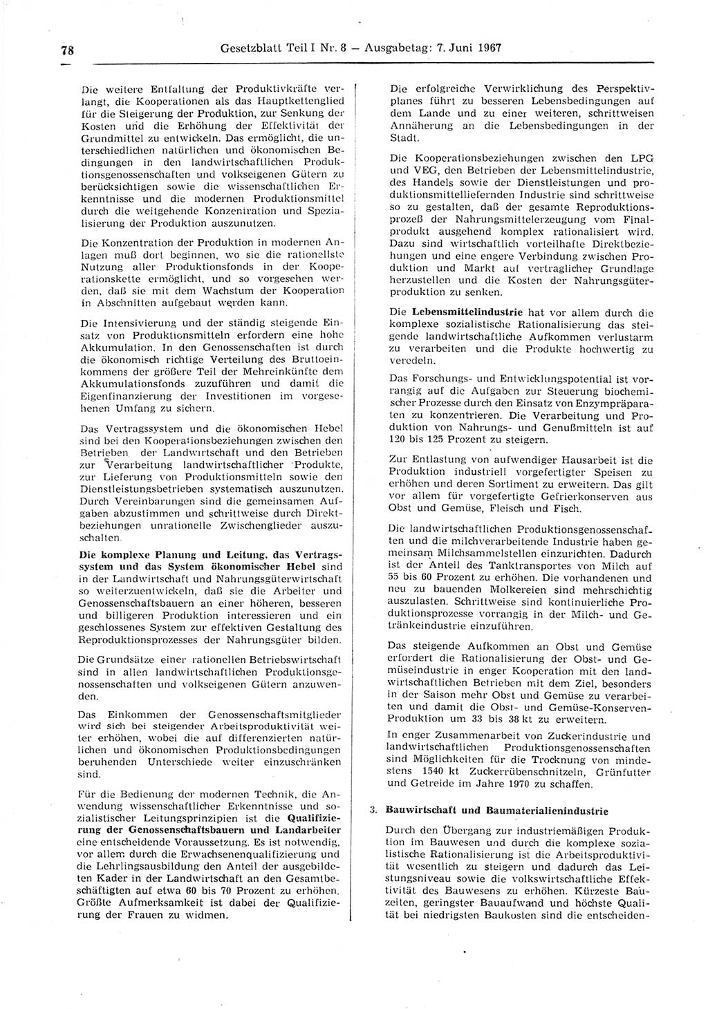 Gesetzblatt (GBl.) der Deutschen Demokratischen Republik (DDR) Teil Ⅰ 1967, Seite 78 (GBl. DDR Ⅰ 1967, S. 78)