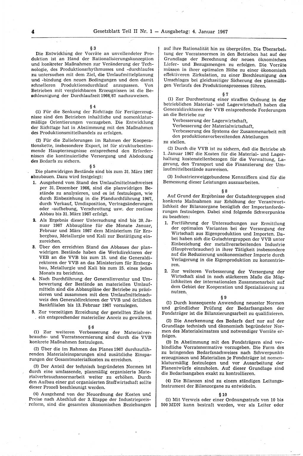 Gesetzblatt (GBl.) der Deutschen Demokratischen Republik (DDR) Teil ⅠⅠ 1967, Seite 4 (GBl. DDR ⅠⅠ 1967, S. 4)