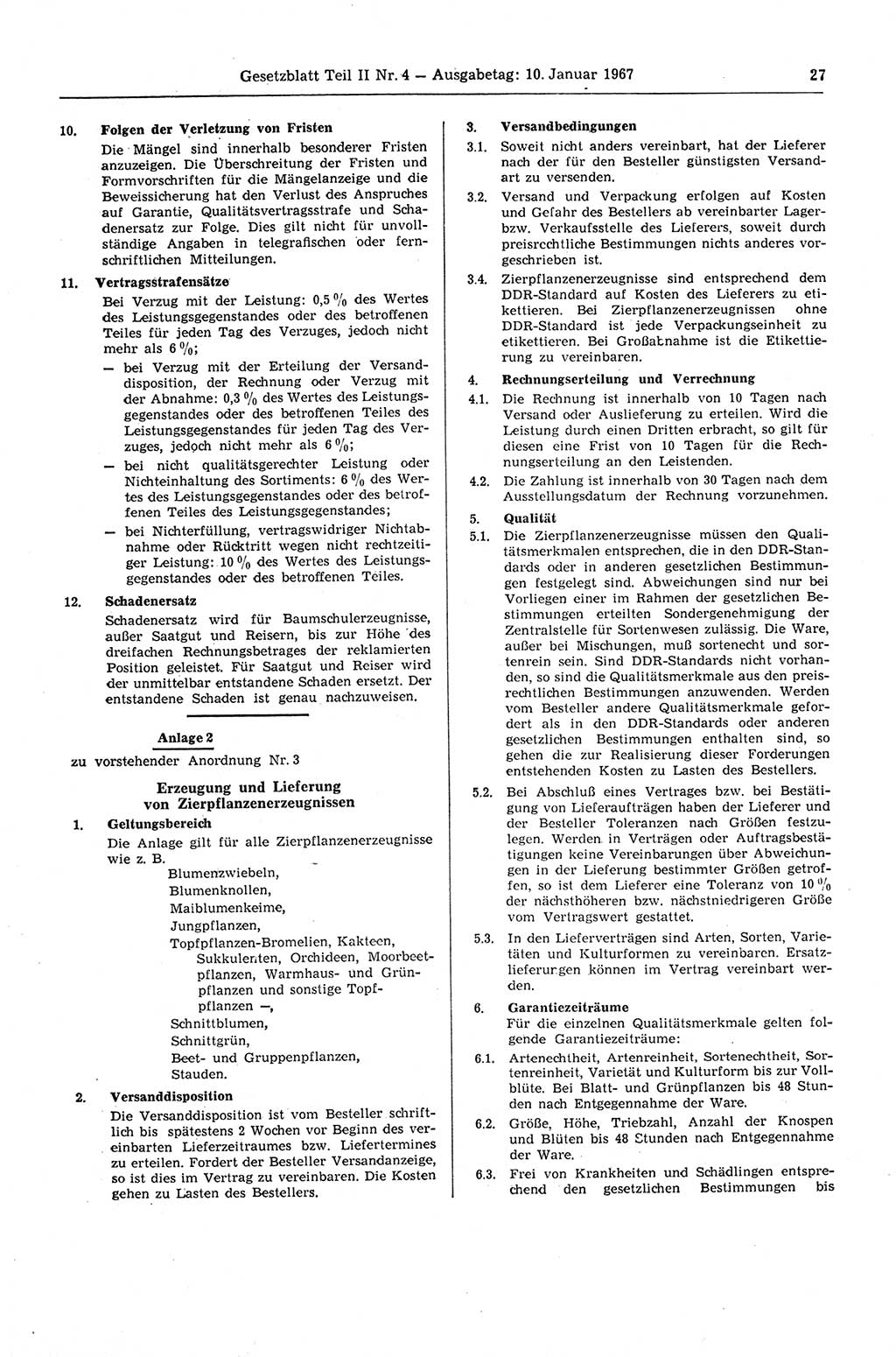 Gesetzblatt (GBl.) der Deutschen Demokratischen Republik (DDR) Teil ⅠⅠ 1967, Seite 27 (GBl. DDR ⅠⅠ 1967, S. 27)