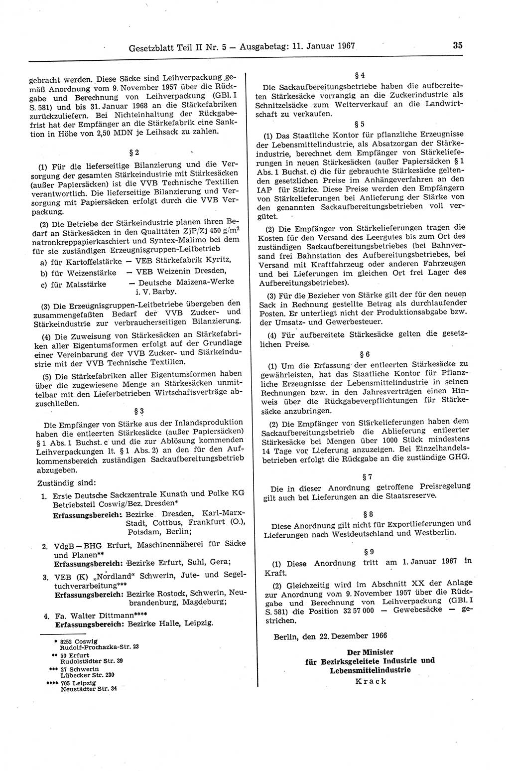 Gesetzblatt (GBl.) der Deutschen Demokratischen Republik (DDR) Teil ⅠⅠ 1967, Seite 35 (GBl. DDR ⅠⅠ 1967, S. 35)