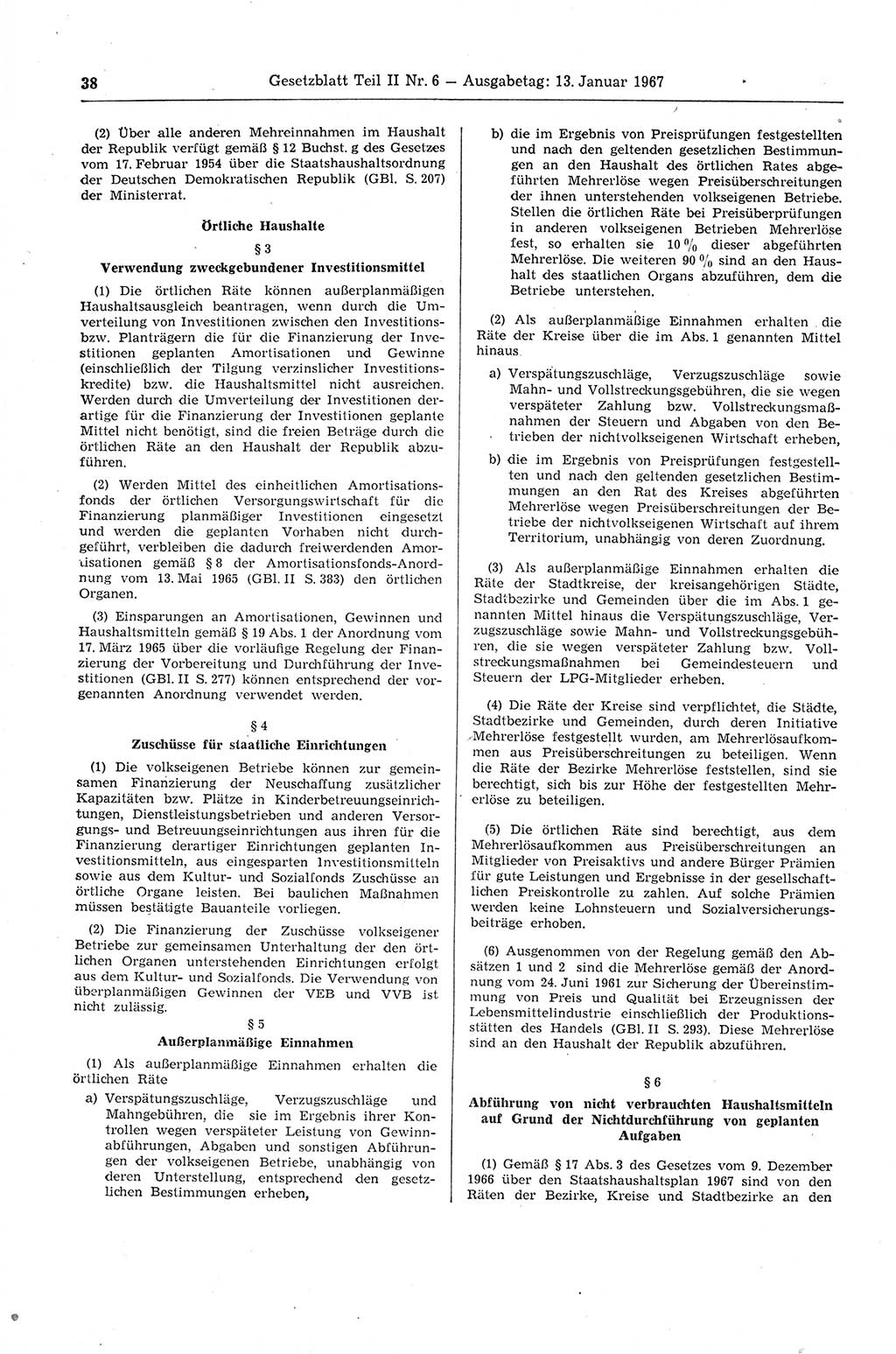 Gesetzblatt (GBl.) der Deutschen Demokratischen Republik (DDR) Teil ⅠⅠ 1967, Seite 38 (GBl. DDR ⅠⅠ 1967, S. 38)