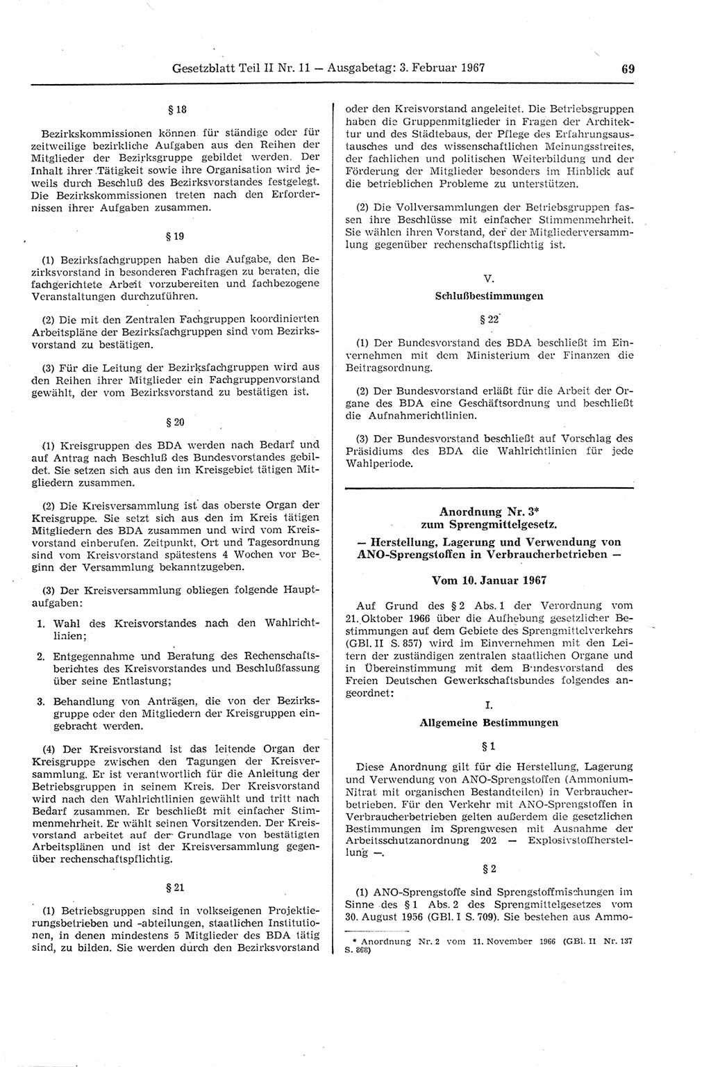 Gesetzblatt (GBl.) der Deutschen Demokratischen Republik (DDR) Teil ⅠⅠ 1967, Seite 69 (GBl. DDR ⅠⅠ 1967, S. 69)
