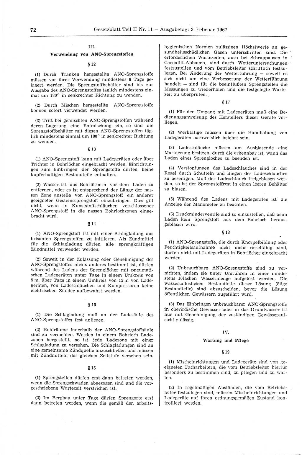 Gesetzblatt (GBl.) der Deutschen Demokratischen Republik (DDR) Teil ⅠⅠ 1967, Seite 72 (GBl. DDR ⅠⅠ 1967, S. 72)