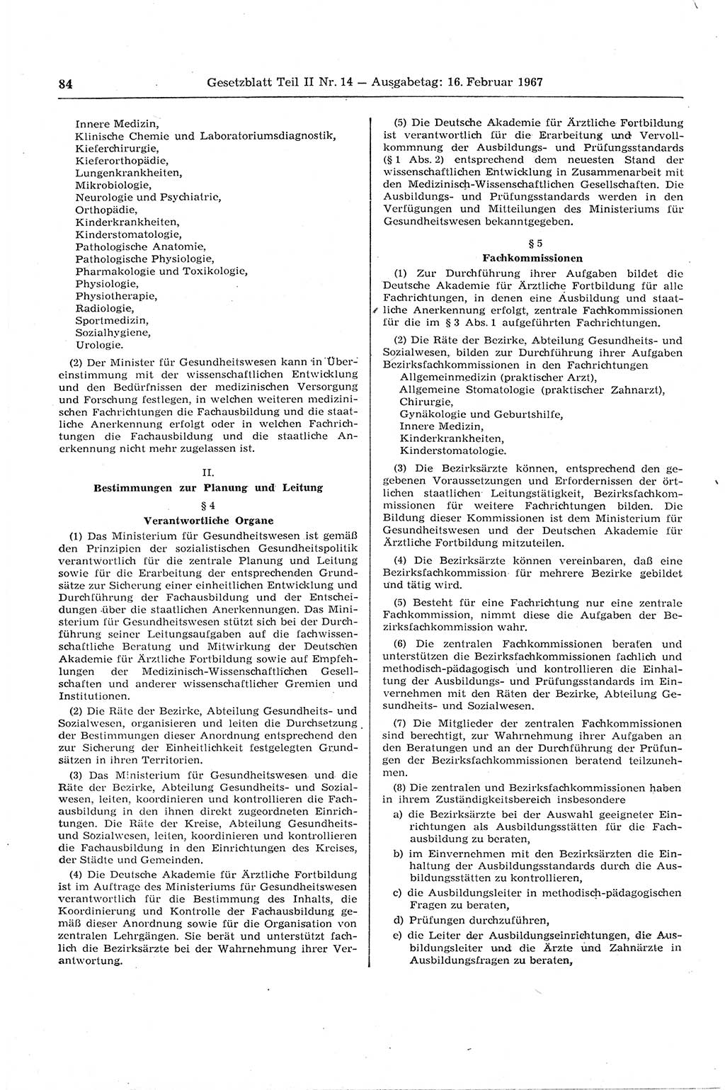 Gesetzblatt (GBl.) der Deutschen Demokratischen Republik (DDR) Teil ⅠⅠ 1967, Seite 84 (GBl. DDR ⅠⅠ 1967, S. 84)